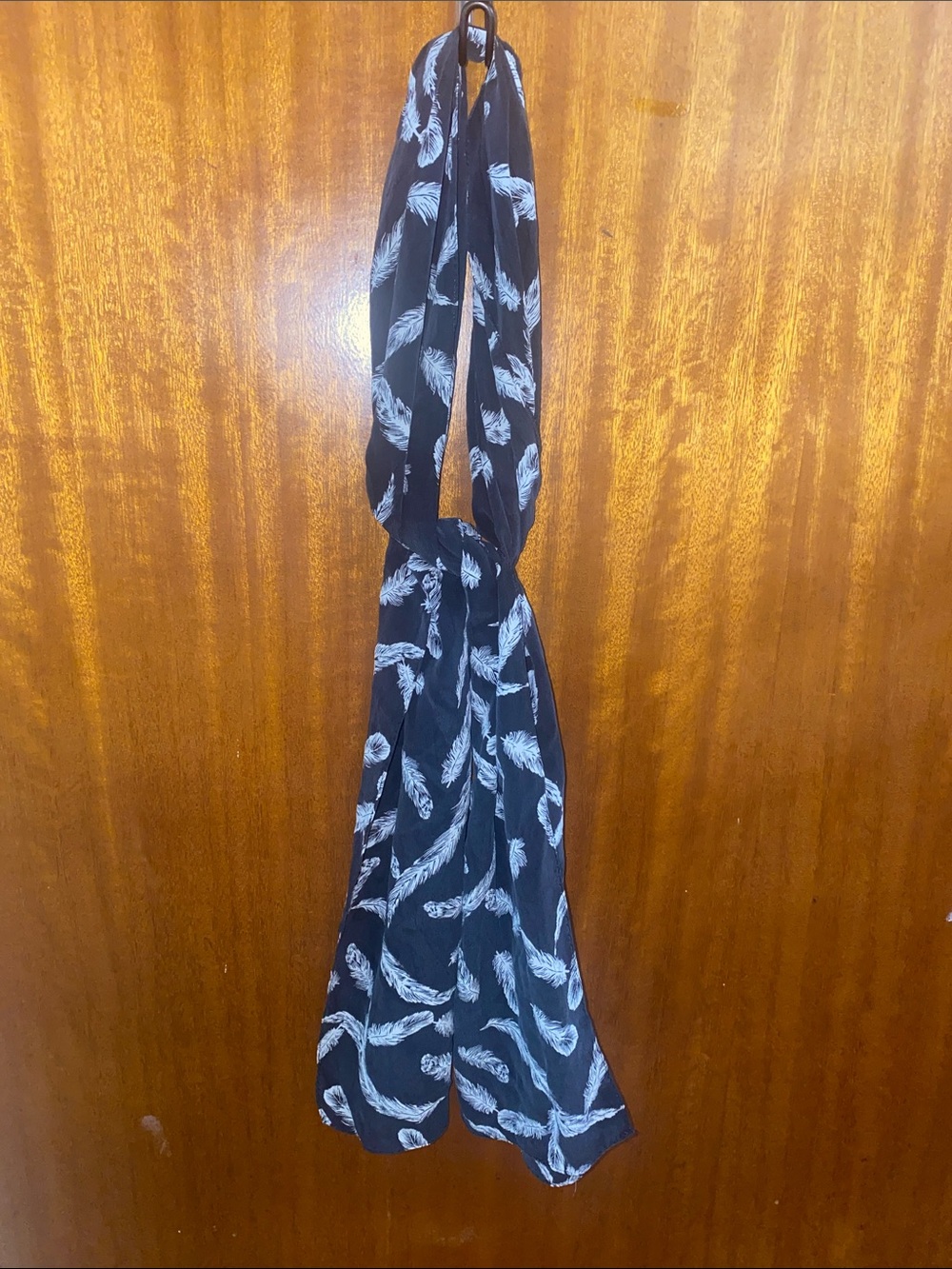 Charcoal grey Feather Print - silk Scarf - long oblong size